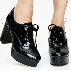 Chinese Laundry 6.5 Nattaly Platform Oxfords Shoes Black Patent Academia Chunky